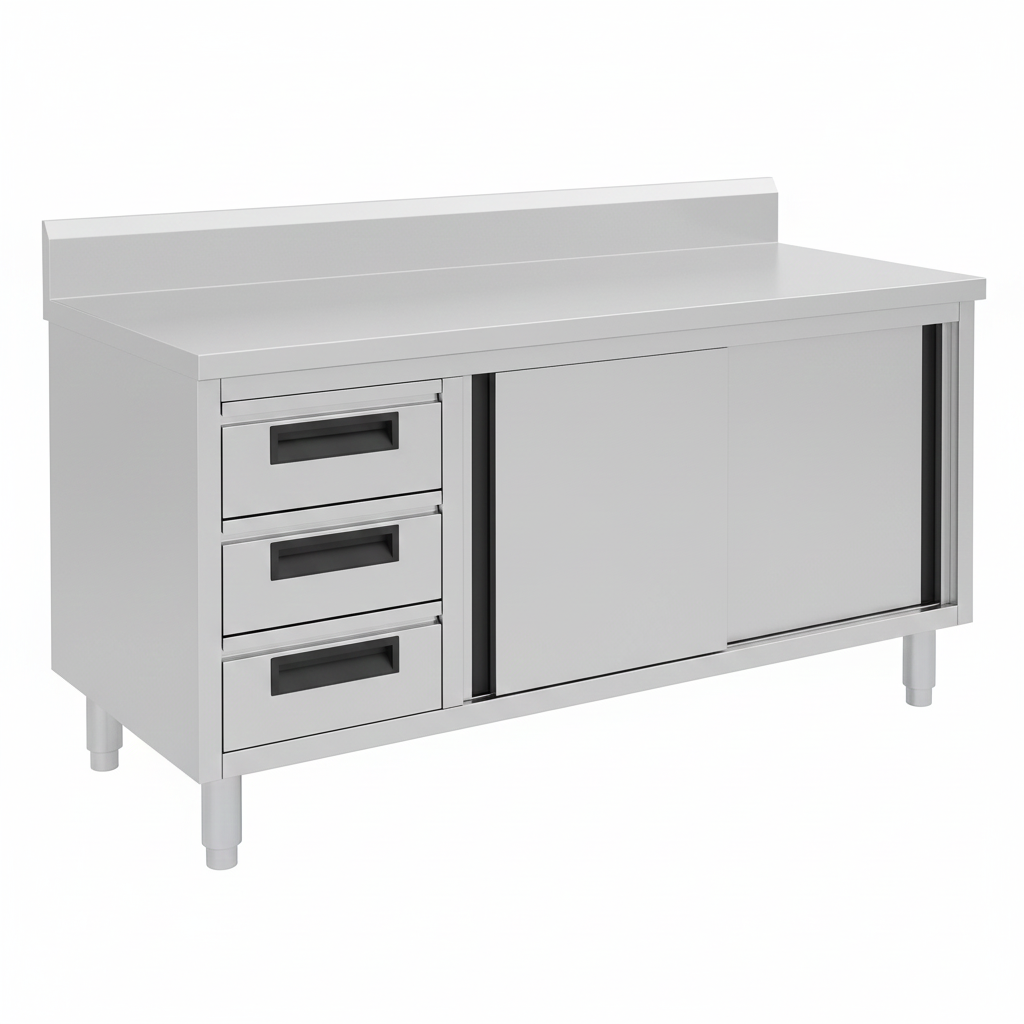 Stainless Steel 3 Drawers with Slide Door Cabinet