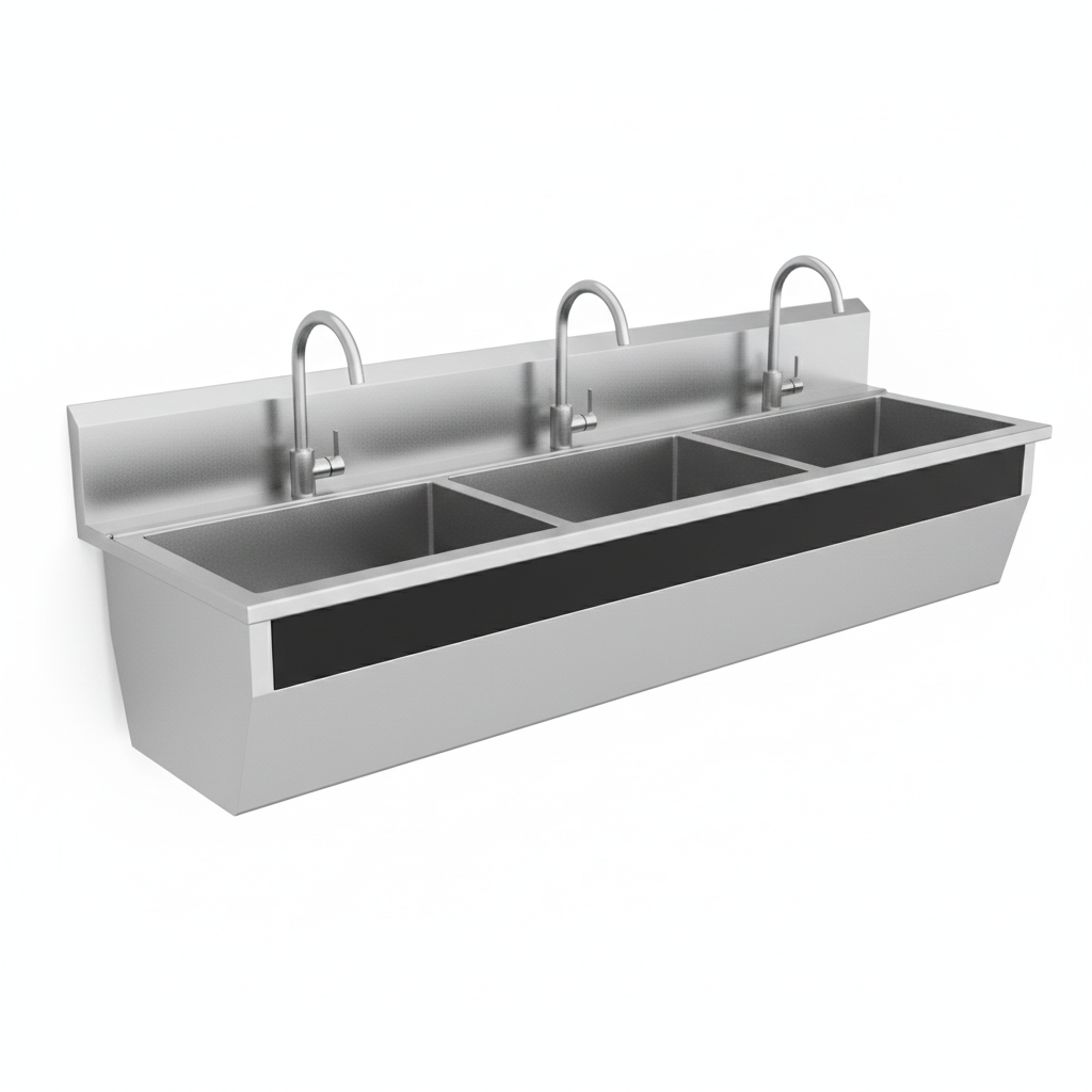 Stainless Steel Sugical Scrub Sink 3 Bay Knee Operted